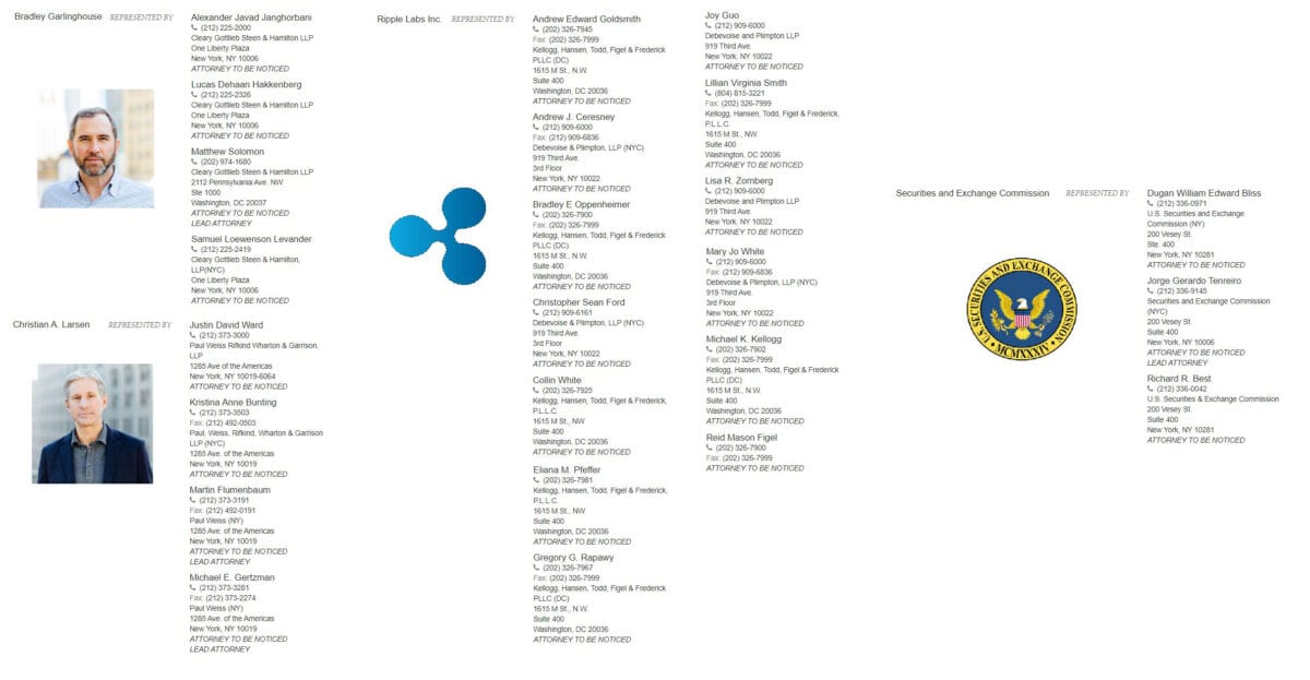 Ripple Lawyers Vs Sec Lawyers Full List